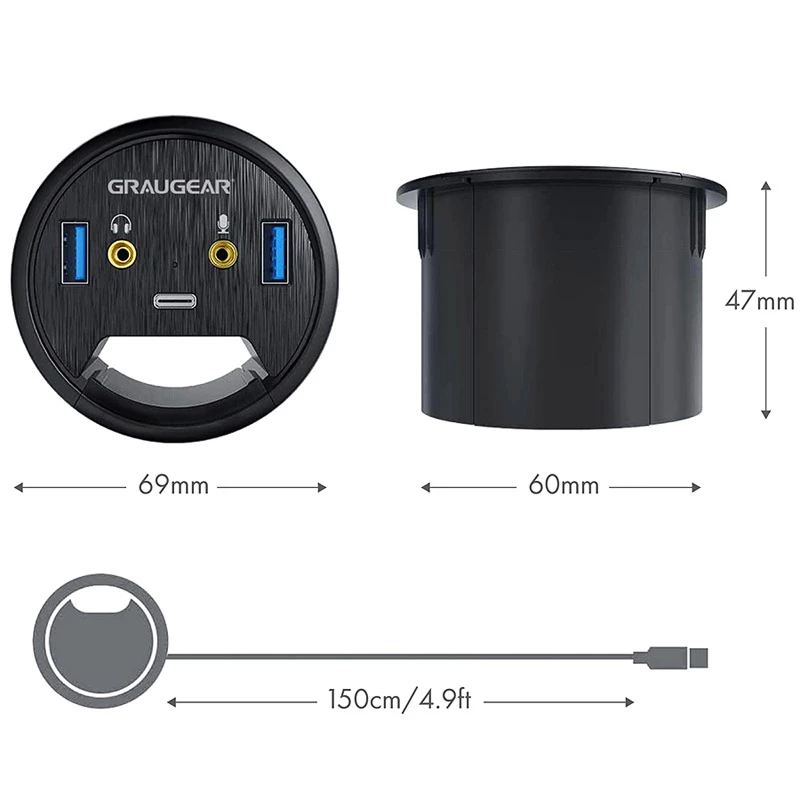 USB-hub GRAUGEAR G-THUB-AU-60 USB 3.2 Gen 1 Type-A zwart