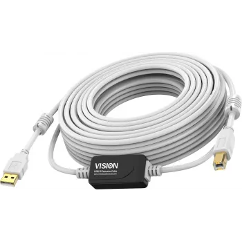 Vision White USB 2.0-kabel 15 m USB A naar USB B 0,48 Gbit/s