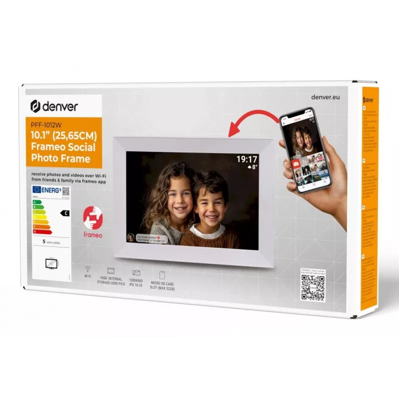 Denver PFF-1012 digitaal fotolijstje wit 25,6 cm (10.1) touchscreen Wi-Fi