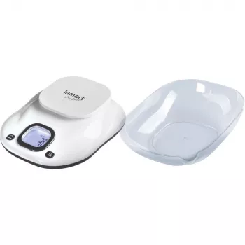 Keukenweegschaal LAMART LT7073 — touchbediening, groot LCD, afneembare kom, eenhedenkeuze (g/ml/lb:oz), AAA-batterij