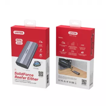 SSD-behuizing Unitek SolidForce Reefer grijs – M.2 NVMe PCIe, USB‑C 10 Gbit/s, aluminium, 1 drive