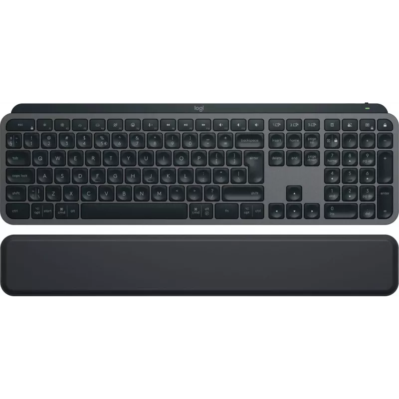 Logitech MX Keys S 920-011589 draadloos toetsenbord op volledige grootte, Bluetooth LE / Logi Bolt, verlicht, oplaadbaar via USB-C, QWERTY US International, met polssteun, grafiet