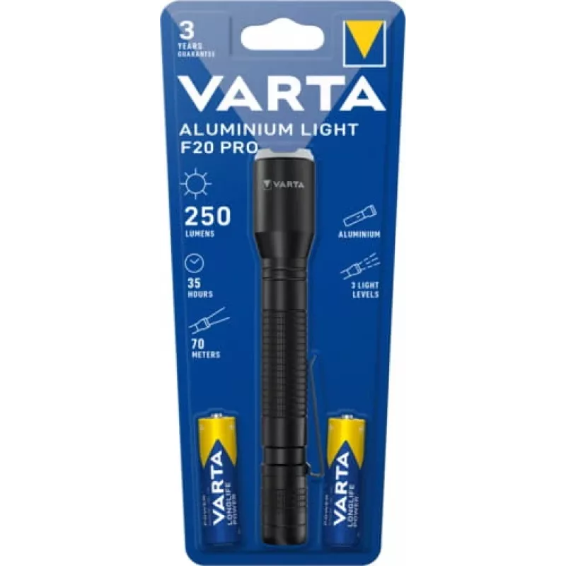Varta 16607101421 Aluminium Light F20 Pro LED-zaklamp, 3 lichtmodi, zwart