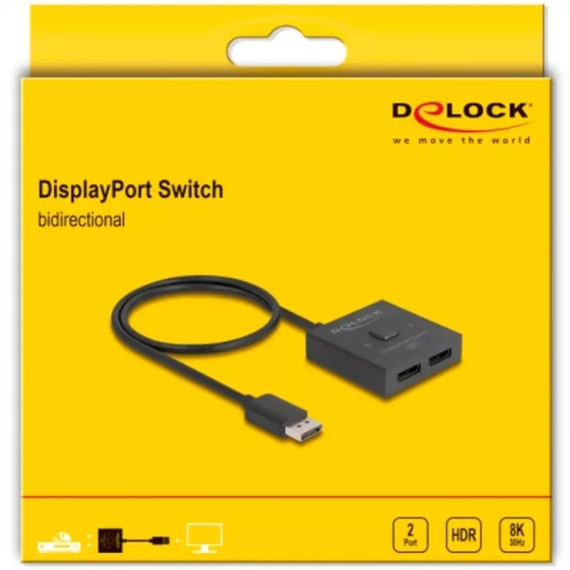 Delock - videosplitter/-switch - 8K, bidirectioneel - 2 x DisplayPort - desktop (18906)