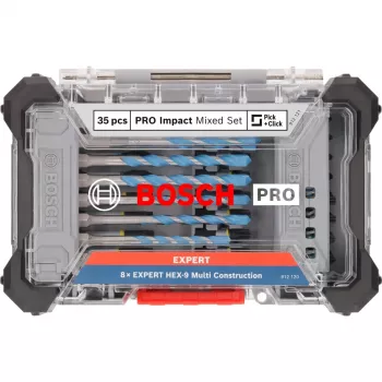 Klopboormachine- en bitset Bosch PRO 35-delig 2608522518 — gesorteerde boor- en schroefbits voor metaal, hout, metselwerk