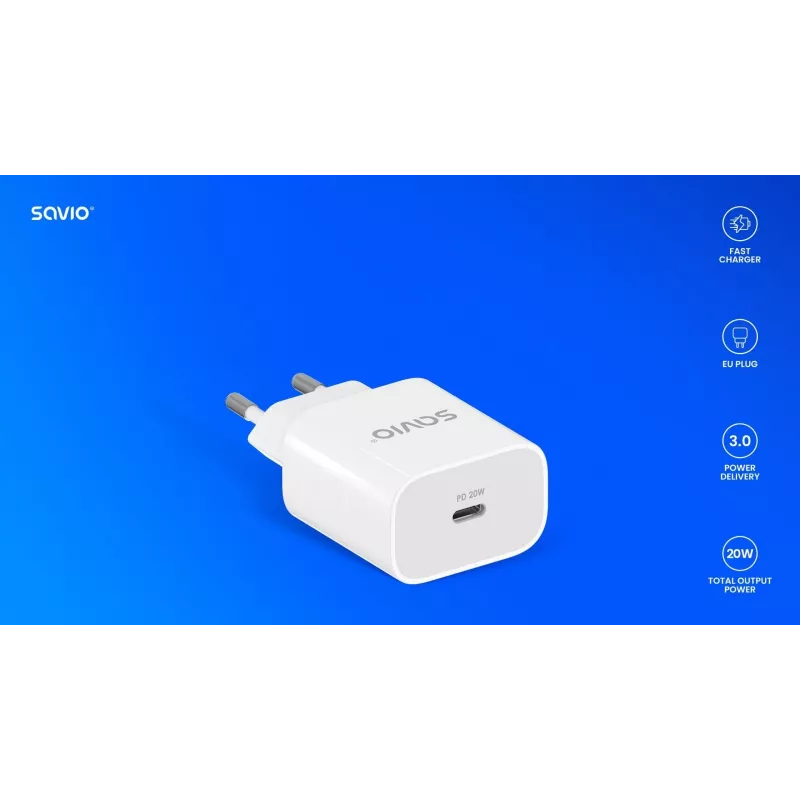 Wandlader 20W LA-09 USB-C QC, PD 3.0 Savio SAVLA-09