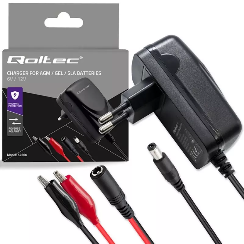Acculader QOLTEC model 52660 — 6V/12V, 6W lader