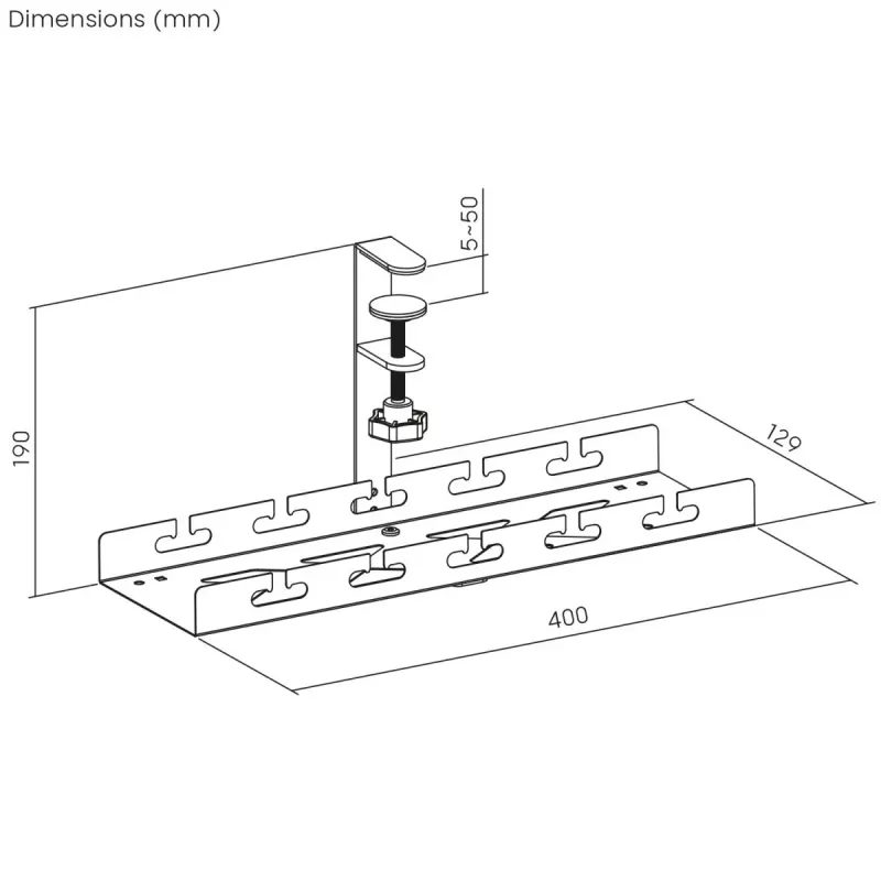 Kabelorganizer onder tafel MACLEAN MC-105 W – staal, wit, max. belasting 5 kg, geschikt voor tafeldikte 0,5–50 mm