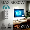 Power splitter MACLEAN MCE248 F/W — 3 AC-stopcontacten (1×16A, 2×6A) + 4×USB (2×A, 2×C PD 20W), EU-stekker, wit