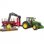 BRUDER John Deere 7R 350 met bosbouwaanhanger en 4 boomstammen
