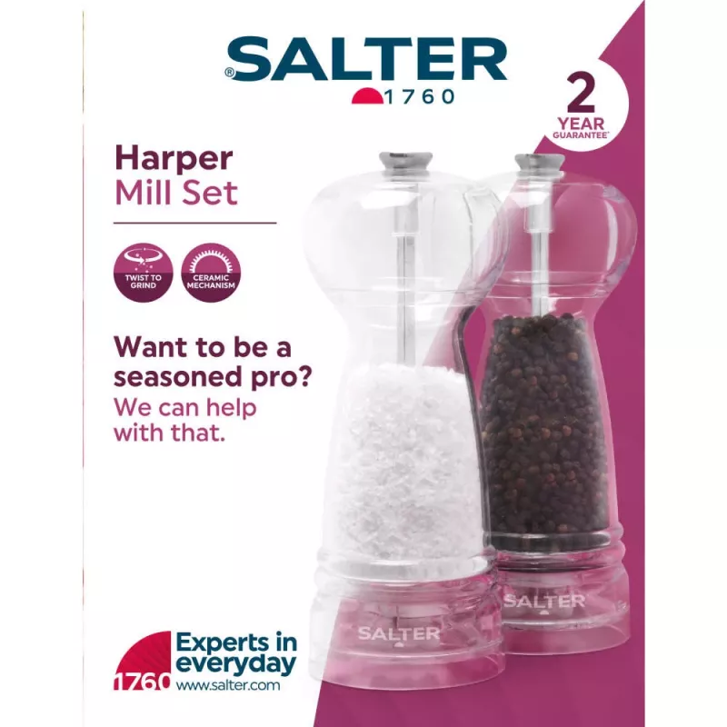 Zout- en pepermolenset Salter BW12949EU7, transparante behuizing, handmatig malen