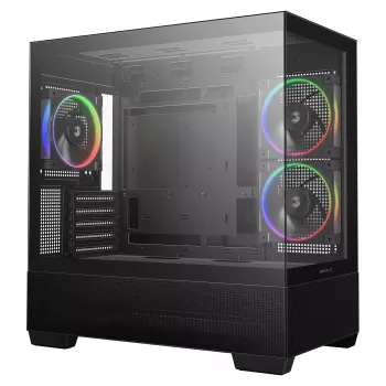 PC midi tower DeepCool CG380 3F – zwart, 235×437×451 mm, ondersteunt 2x120 mm zij- + 1x120 mm achterventilator, voeding onderin, 2,5-inch/3,5-inch HDD