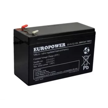Lood-accu verzegelde batterij europower EV 12-9 — 12 V 9 Ah voor UPS en noodstroom