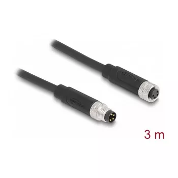 DeLOCK M8 4-polige kabel A-gecodeerd stekker naar bus PUR TPU 3 m