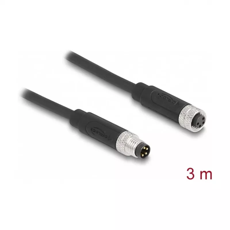 DeLOCK M8 4-polige kabel A-gecodeerd stekker naar bus PUR TPU 3 m