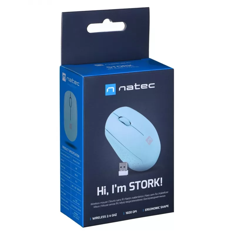 Natec Stork NMY-2001 draadloze optische muis, 1600 DPI, USB-ontvanger, blauw