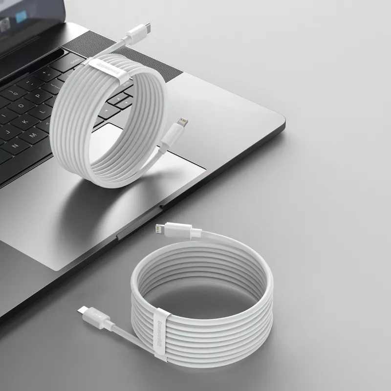 Baseus Simple Wisdom datakabelkit USB-C naar Lightning PD 20W (2 stuks/set) 1,5m wit