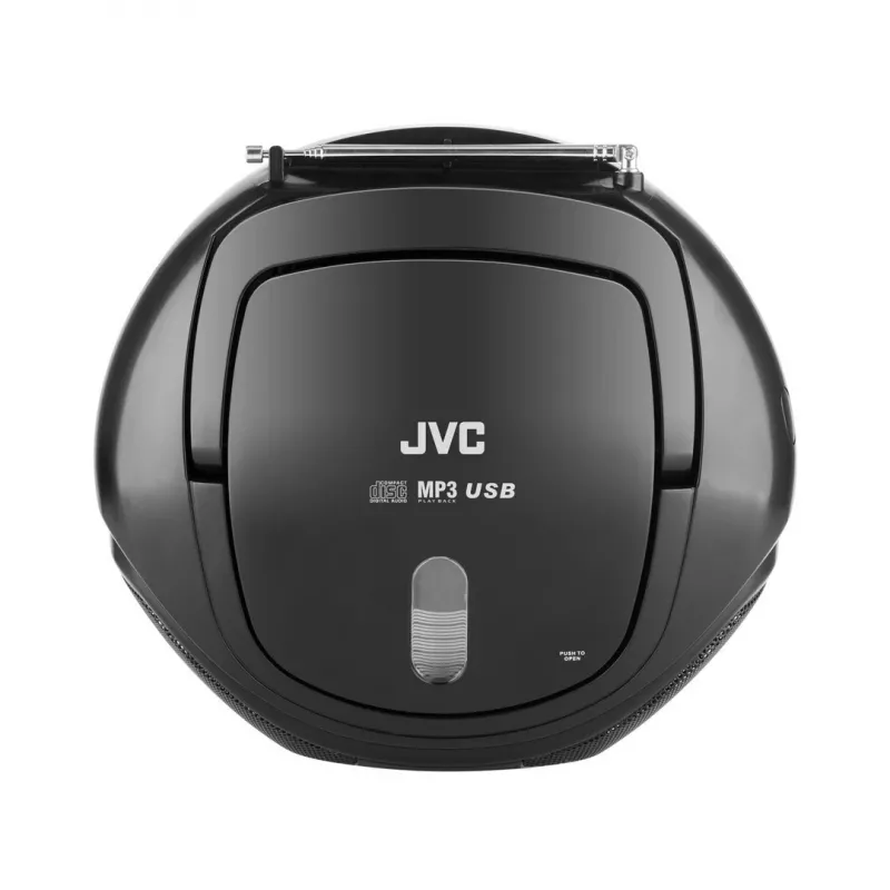 Draagbare CD-speler JVC RD‑E221B — zwart, CD/MP3, cassettedeck, USB-weergave, FM-radio, AUX, batterij-/netvoeding