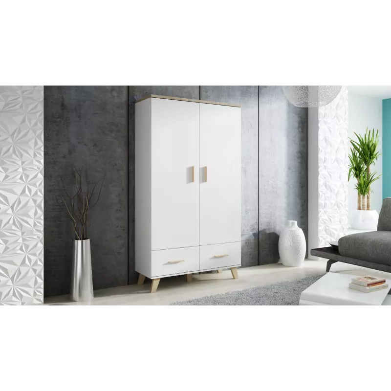 Cama Meble LOTTA 2D2D kledingkast, wit + Sonoma-eiken