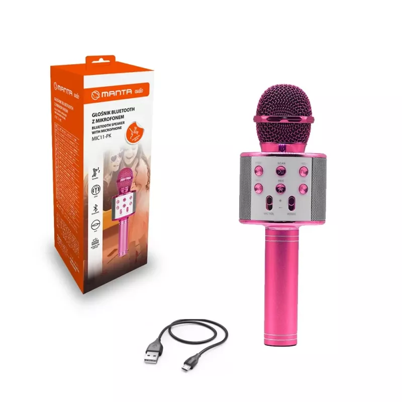 MANTA MIC11-PK microfoon roze — bedraad 3,5 mm jack, licht handapparaat