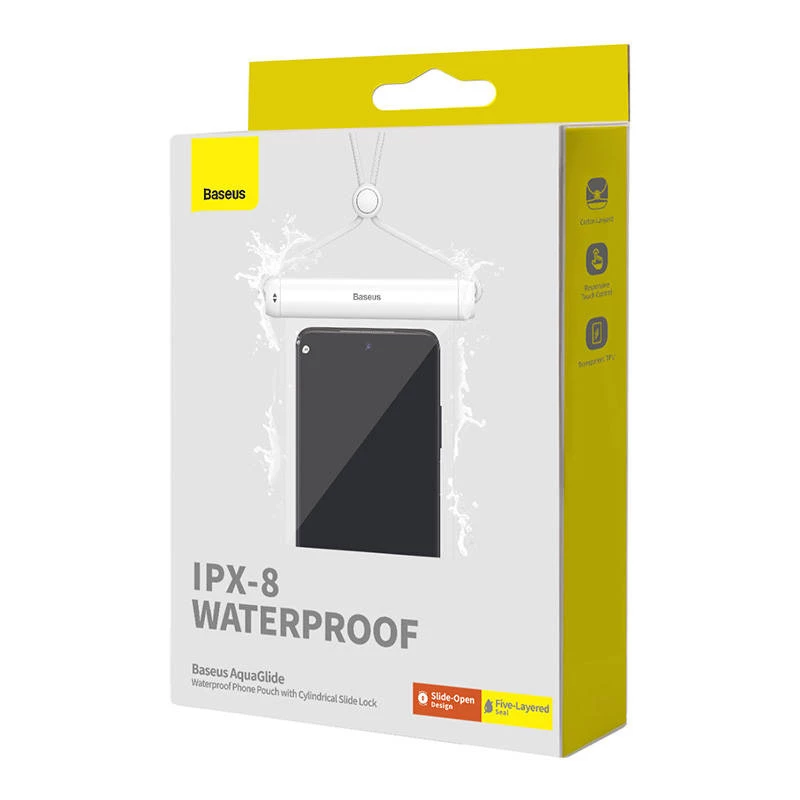 Waterdichte telefoonhoes Baseus AquaGlide met cilindrische schuifsluiting (wit)