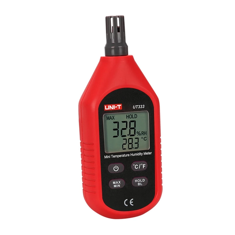 Mini temperatuur- en vochtigheidsmeter UT333 — draagbare thermo-hygrometer voor temperatuur- en relatieve vochtigheidsmeting