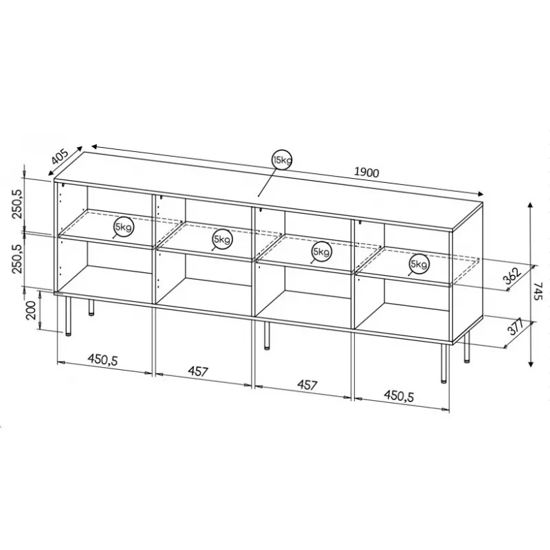 HOLE dressoir 190x40,5x74,5 cm matzwart