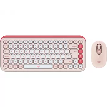 Logitech POP Icon Combo - toetsenbord-muisset - draadloos - Bluetooth LE - QWERTY - US International - rosé, off-white (920-013142)