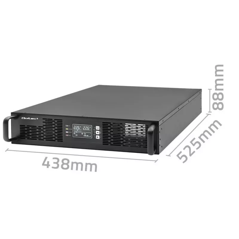 Qoltec UPS AWARYJNY DO RACK 3KVA 3000W vermogensfactor 1.0 LCD EPO USB on-LINE (3VA, 3000W, dubbelconversie online-UPS), UPS
