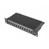 Patchpanel LANBERG PPF6-9012-B — 12-poorts RJ45, metaal, zwart, 1U (215×44,5×130 mm)