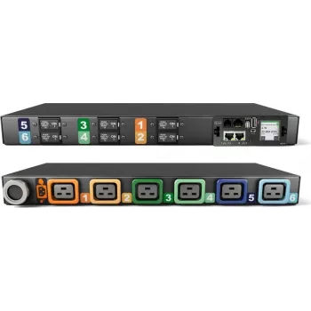 Vertiv Geist Rack PDU, bewaakt (eenheidsniveau), EC, 1U, ingang IEC 60309 230/400V 3x32A, vergrendelbare uitgangen (6) C19 (VP4G31A0)
