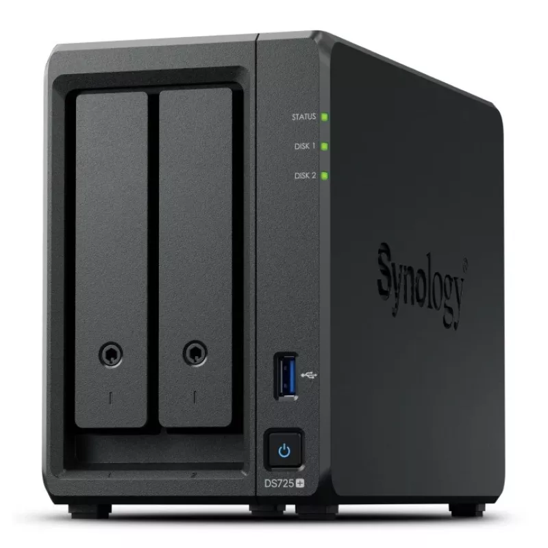 NAS Synology DiskStation DS725+ 2-bay Ryzen R1600 4GB DDR4 ECC, 2.5GbE, 2x M.2, RAID-ondersteuning, 0TB, zwart