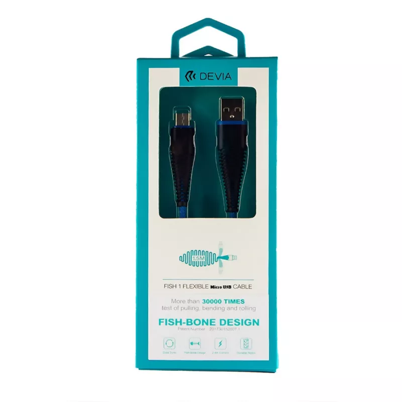 USB Micro-B kabel Devia Fish 1 Series 5V 2,4A 1,5m blauw