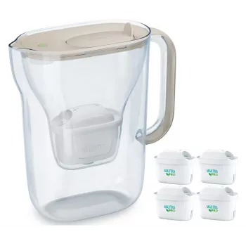 Waterfilterkan BRITA Style Essential 2,4 L met 4 zandkleurige cartridges