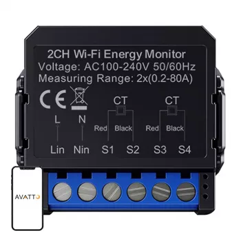Slimme bidirectionele energiemeter Avatto WPM16-2 – WiFi-connectiviteit, energiebewaking voor verbruik en opwekking