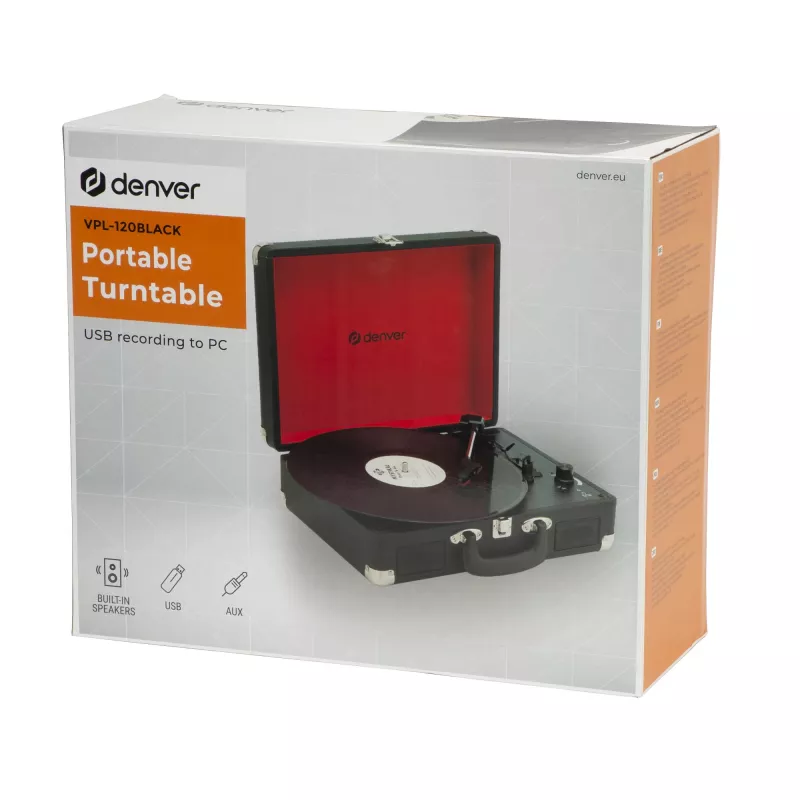 Denver VPL-120 USB-platenspeler met ingebouwde luidsprekers, zwart