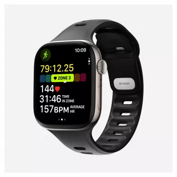 Horlogeband Nomad Tempo Band zwart rubber — 20 mm breed, geschikt voor polsen 155–193 mm