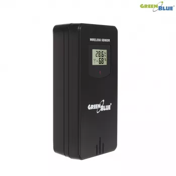 Digitaal weerstation GreenBlue GB526 zwart — binnen -20…60°C, buiten -40…70°C, luchtvochtigheid -20…95%, klok, maanfase
