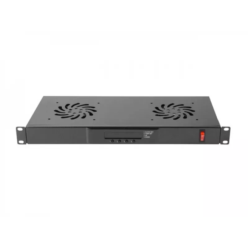 Lanberg AK-1502-B ventilatiepaneel voor rack, 1U, 19 inch, 2 ventilatoren, thermostaat, LCD, 230 V, 483 x 192 x 44,45 mm, zwart