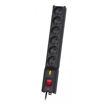 Stekkerdoos Lestar 1966004697 — 6 Type-E-stopcontacten, 230 V, 5 m kabel, zwart
