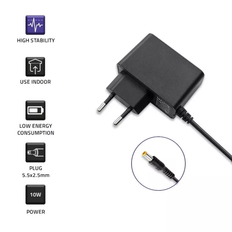 Stekkeradapter 10W 5V, 2A, 5,5x2,5