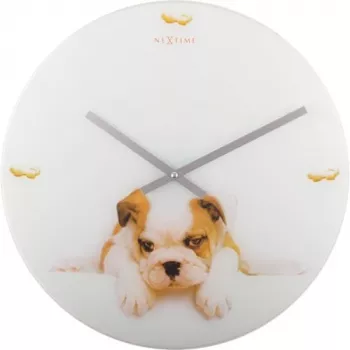 NeXtime klok 8136 Puppy, Ø43 cm, wand, wit/beige