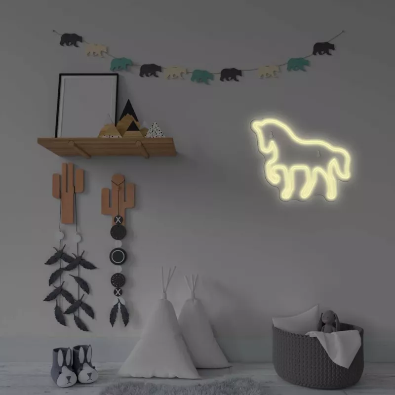 LED-neonbord MANTA SNL103WH – paardenmotief, wit