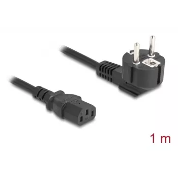 Netkabel DELOCK CEE 7/7 (E+F) naar IEC C13 90° haaks, 1 m, H05VV-F 3x1,00 mm², zwart