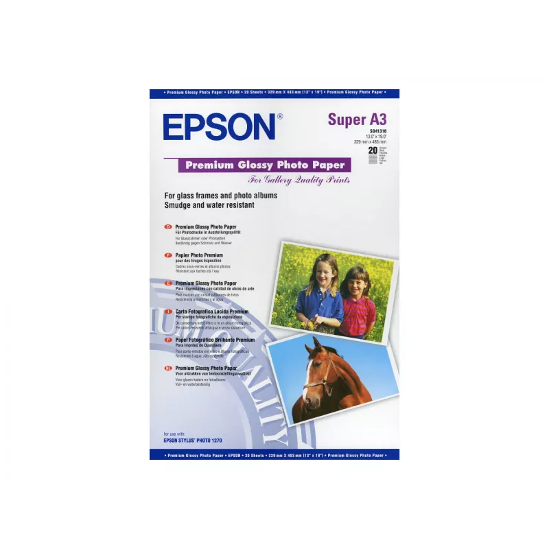 Epson Premium Glossy Photo Paper, DIN A3+, 250g/m², 20 vel