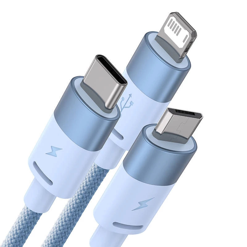 3in1 USB-kabel Baseus StarSpeed Series, USB-C + Micro + Lightning 3,5A, 1,2m (blauw)
