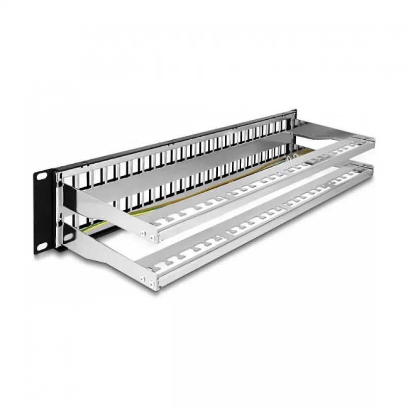 DeLOCK 19 inch Keystone patchpanel 48 poorten met trekontlasting 2U zwart