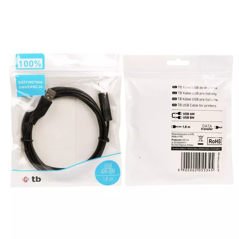TB USB AM-BM-kabel 1.8 zwart (AKTBXKU1PABW18B)