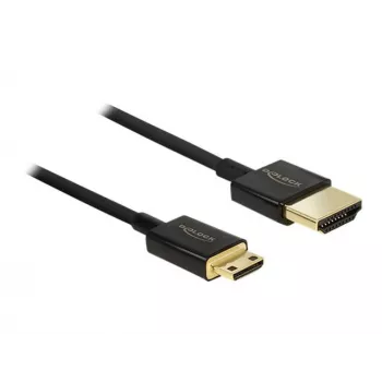 DeLOCK slank premium - video-/audio-/netwerkkabel - HDMI - 36 AWG - HDMI, 19-polig (M) - naar - Mini-HDMI, 19-polig (M) - 2,0 m - drievoudige isolatie - zwart (84778)