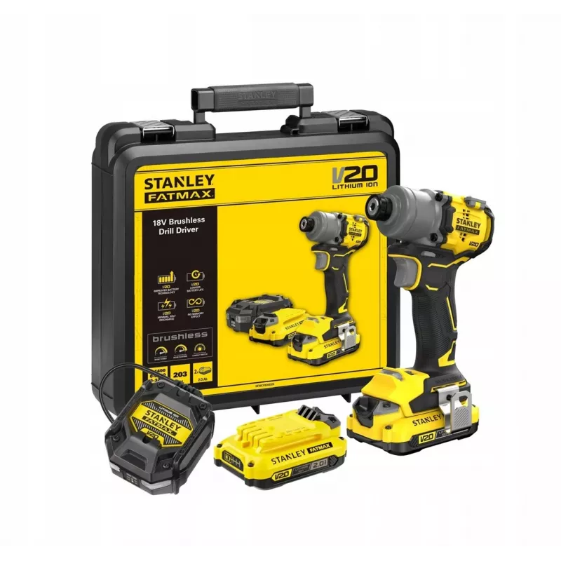 Stanley SFMCF830D2K-QW borstelloze slagschroevendraaier, 2×2,0 Ah, 3200 tpm, zwart/geel